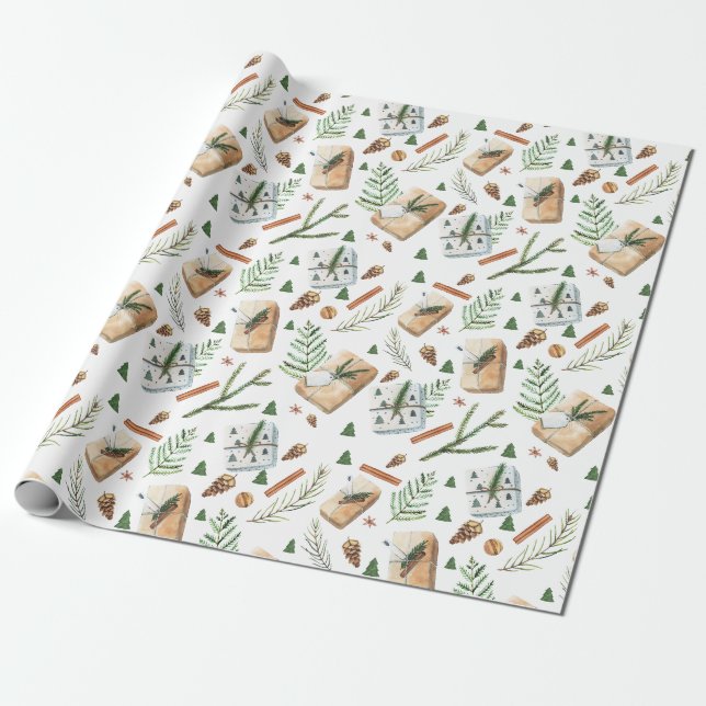 Rustic Christmas Presents Wrapping Paper (Unrolled)
