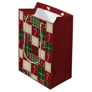 Rustic Christmas Quilt Plaid Medium Gift Bag