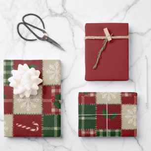 Rustic Christmas Quilt Plaid Wrapping Paper Sheet