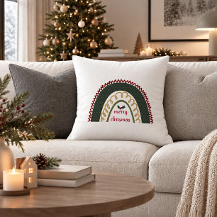 Rustic Christmas Rainbow Red Green Boho Throw Pill Pillow