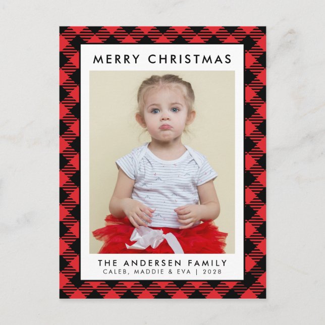 Rustic Christmas Red Buffalo Plaid Photo Holiday  Postcard (Front)