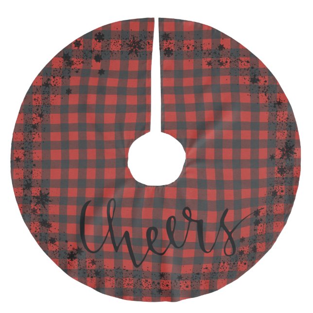 Rustic Christmas, Red Check Plaid,  Brushed Polyester Tree Skirt (Front)