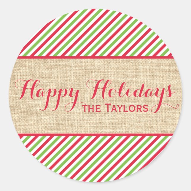 Rustic Christmas Red Green Stripes Gift Tag (Front)