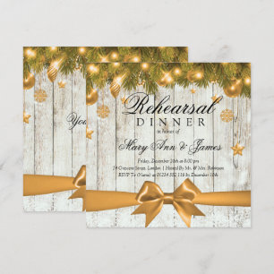 Rustic Christmas Rehearsal Dinner Gold Decor Invitation