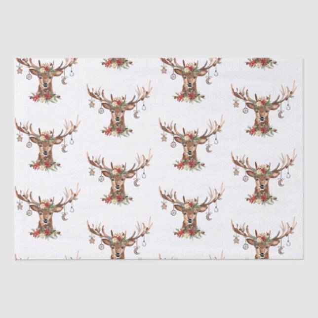 Rustic Christmas Reindeer Antler Ornaments Tissue Paper (Front)