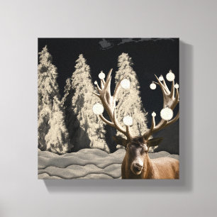 Rustic Christmas Reindeer Canvas Print Décor 