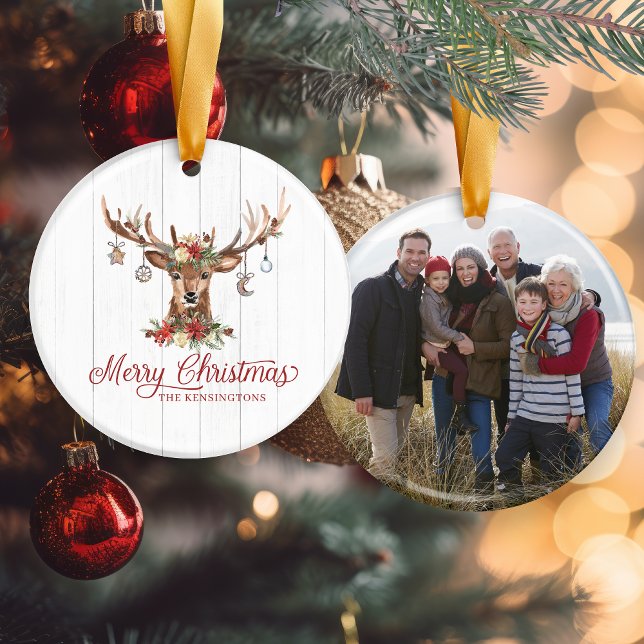 Rustic Christmas Reindeer Ornaments Holiday Photo (Rustic Christmas Reindeer Ornaments Holiday Photo)