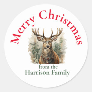 Rustic Christmas Reindeer Wishes Classic Round Sticker