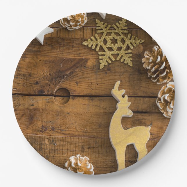 Rustic Christmas Scene Disposable Paper Plates (Front)