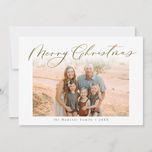 Rustic Christmas Script Calligraphy Collage Holiday Card (Front)