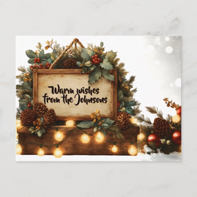 Rustic Christmas Sign Frame with Custom Text Postcard (Front)