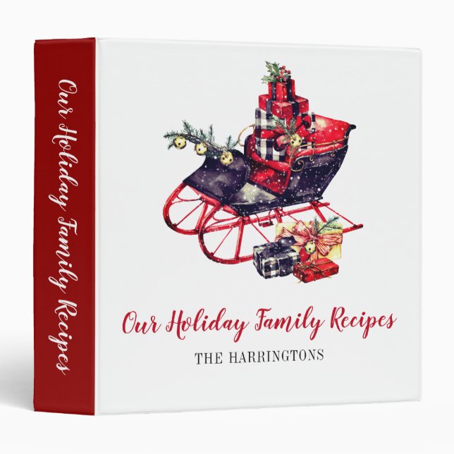 Rustic Christmas Sleigh Holiday Family Recipes Binder (Front/Spine)