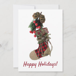 Rustic Christmas Stocking Flat Holiday Card