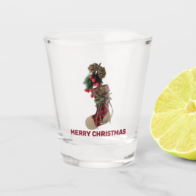 Rustic Christmas Stocking Shot glass (Front)