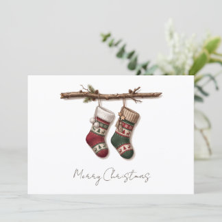Rustic Christmas Stockings Add Your Text Greeting Holiday Card