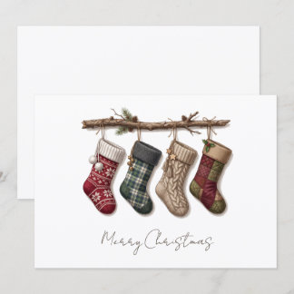 Rustic Christmas Stockings Add Your Text Greeting Holiday Card