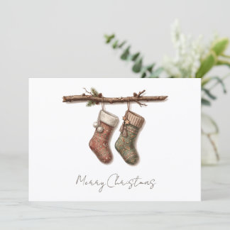 Rustic Christmas Stockings Add Your Text Greeting Holiday Card