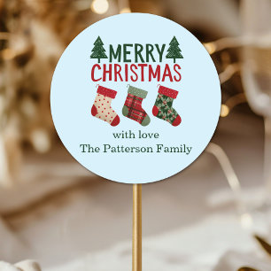 Rustic Christmas Stockings Holiday Classic Round Sticker
