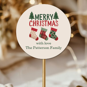 Rustic Christmas Stockings Holiday Classic Round Sticker