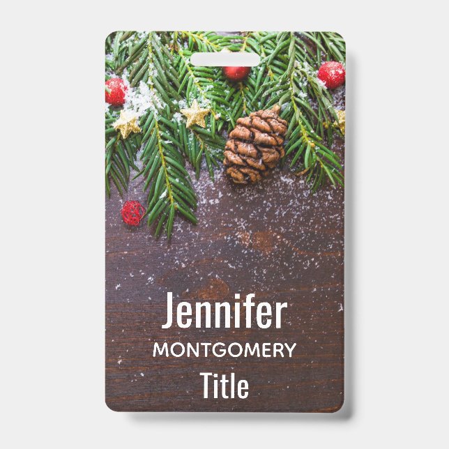 Rustic Christmas Table with Pine & Snow Badge (Front)