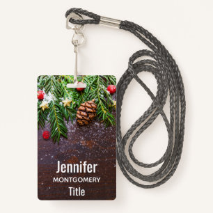 Rustic Christmas Table with Pine & Snow Badge