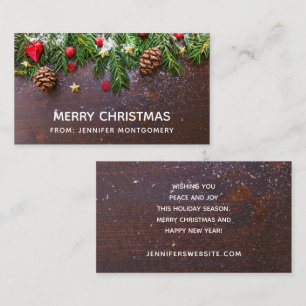 Rustic Christmas Table with Pine & Snow Business Card