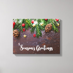 Rustic Christmas Table with Pine & Snow Canvas Print