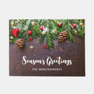 Rustic Christmas Table with Pine & Snow Doormat