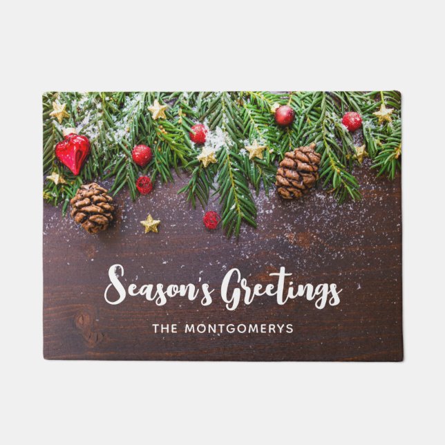 Rustic Christmas Table with Pine & Snow Doormat (Front)