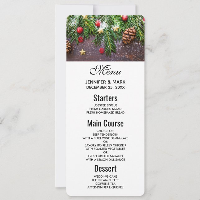Rustic Christmas Table with Pine & Snow Invitation (Front)