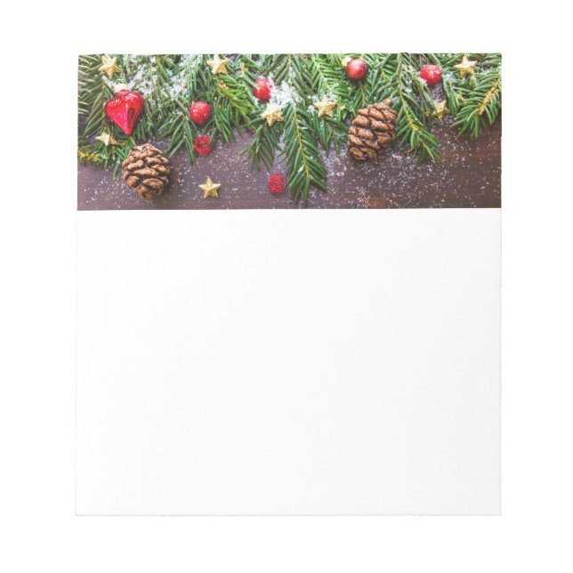 Rustic Christmas Table with Pine & Snow Notepad (Front)