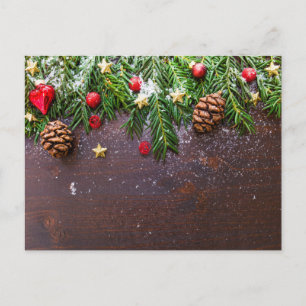 Rustic Christmas Table with Pine & Snow Postcard