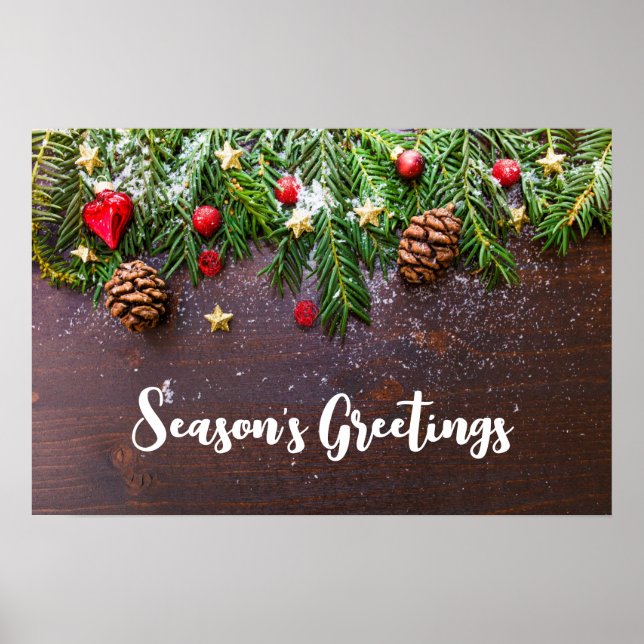 Rustic Christmas Table with Pine & Snow Poster (Front)