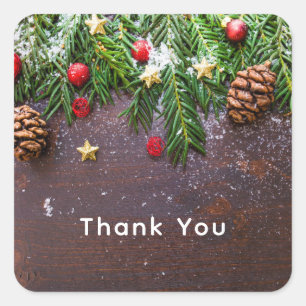 Rustic Christmas Table with Pine & Snow Square Sticker