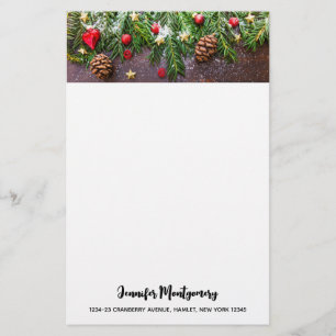 Rustic Christmas Table with Pine & Snow Stationery