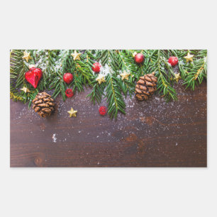 Rustic Christmas Table with Pine & Snow Sticker
