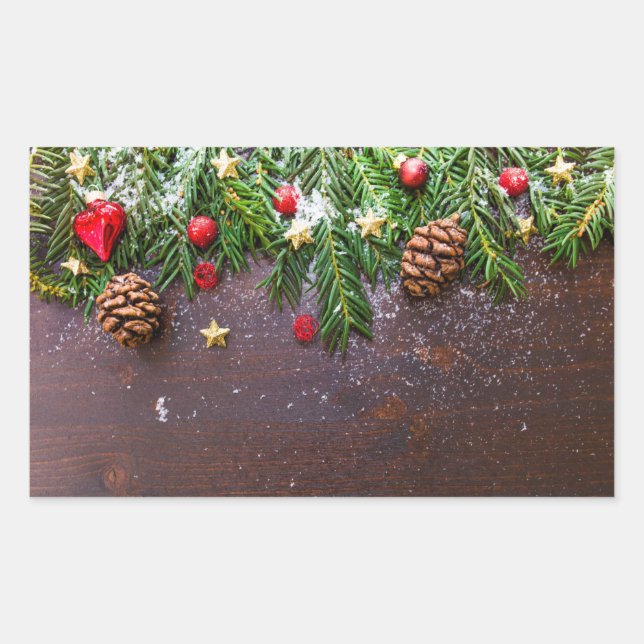 Rustic Christmas Table with Pine & Snow Sticker (Front)