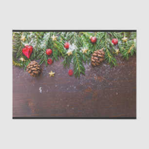 Rustic Christmas Table with Pine & Snow Tissue Paper