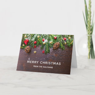 Rustic Christmas Table with Pine & Snow Xmas Card