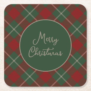 Rustic Christmas Tartan Plaid Pattern Square Paper Coaster