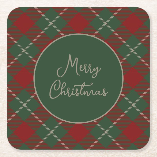 Rustic Christmas Tartan Plaid Pattern Square Paper Coaster (Front)
