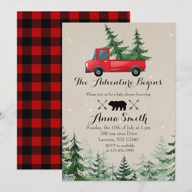 Rustic Christmas Tree Baby Shower Invitation (Front/Back)