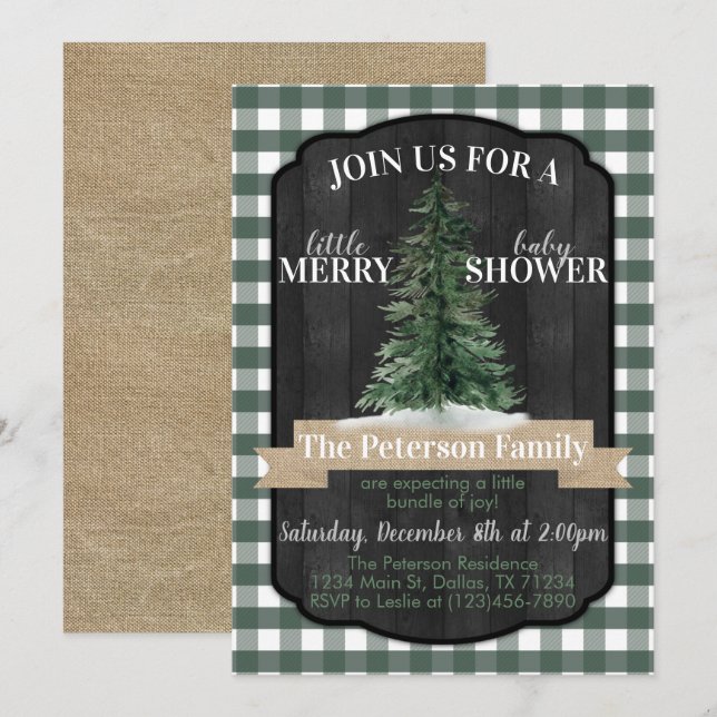 Rustic Christmas Tree Baby Shower Invitation (Front/Back)