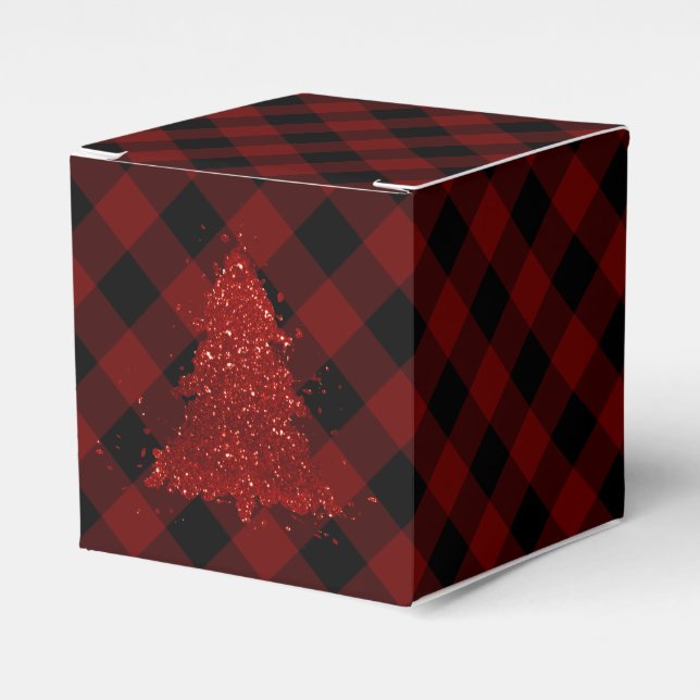 Rustic Christmas Tree Buffalo Plaid Modern Chequer Favor Box (Front Side)