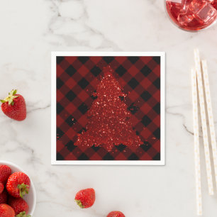 Rustic Christmas Tree Buffalo Plaid Modern Chequer Napkin