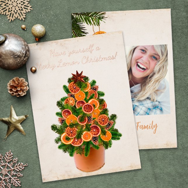 Rustic Christmas Tree Dried Citrus Fruit Slices Foil Holiday Card (Creator Uploaded)