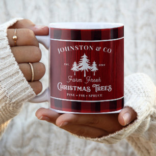 Rustic Christmas Tree Farm Custom Name Two-Tone Coffee Mug