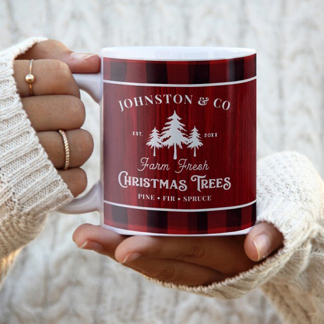 Rustic Christmas Tree Farm Custom Name Two-Tone Coffee Mug (Creator Uploaded)