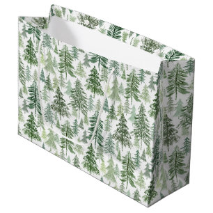 Rustic Christmas Tree Forest in Sage Green Large Gift Bag