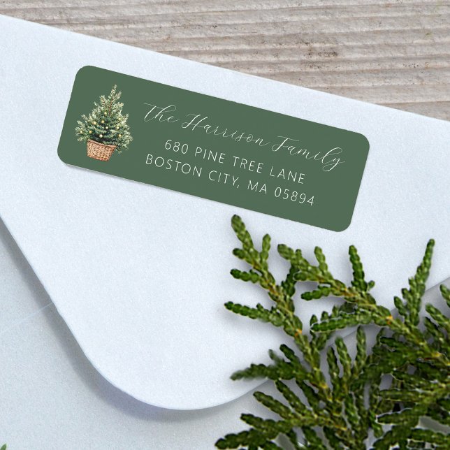 Rustic Christmas Tree In Basket Address (Rustic Christmas Tree In Basket Address Label)